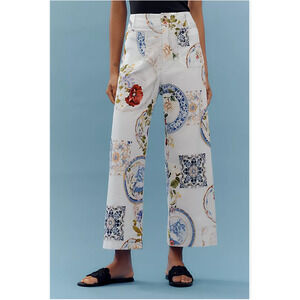 Anthropologie The Colette Cropped Wide-Leg Pants Magic Fabric Edition 28 Floral